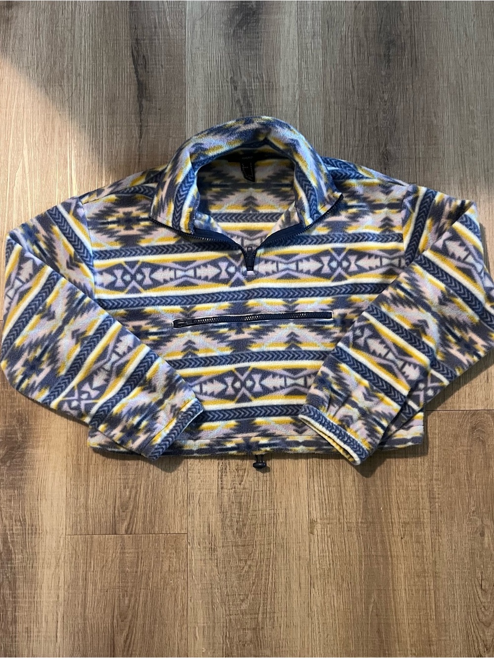 Forever 21 Quarter Zip Cropped Fleece Pullover with Southwestern Style/Pattern
